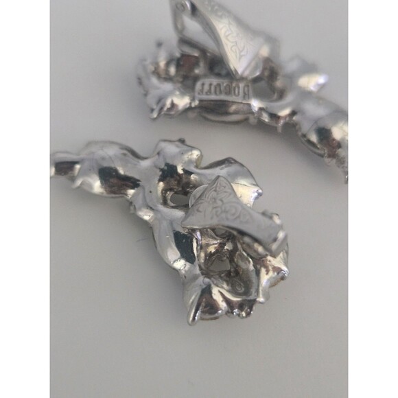 Vintage Bogoff Rhinestone Crescent Clip On Earrings - Picture 6 of 6